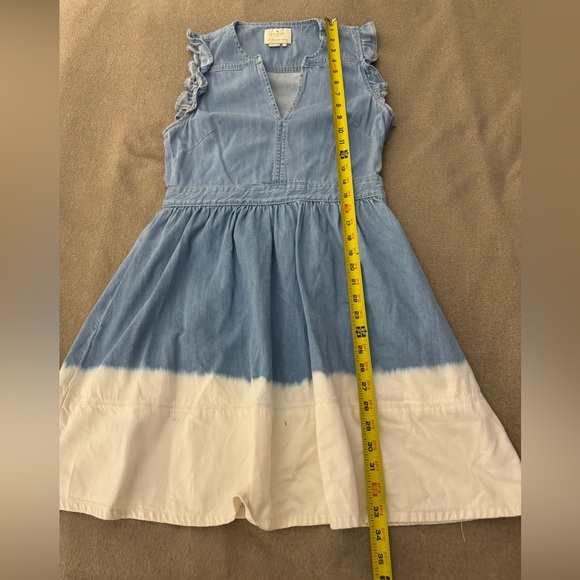 Kate Spade Blue Denim Dip Dye Chambray Fit Flare Dress Ruffle Sleeves Size 4 - Picture 9 of 10